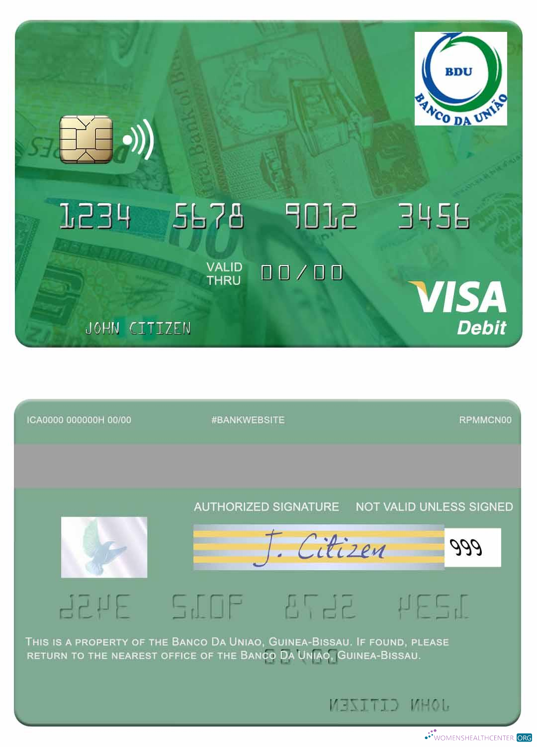 Download Guinea Bissau Banco Da Uniao visa debit card Photoshop template